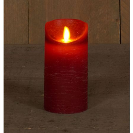 B.O.T. LED KERZE BORDEAUX WACHS RUSTIKALE BEWEGLICHE FLAMME 7,5X15CM 3XAAA/TIMER