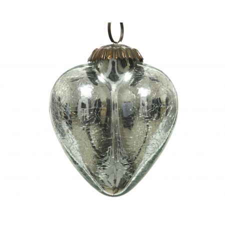 Ornamentglas Herz D7,5 Crackle Silber