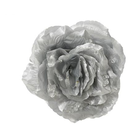 Rose Clip Glitter D14h8,5 Silber