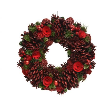 Kranz Tannenzapfen Beere D34h8,5cm rot