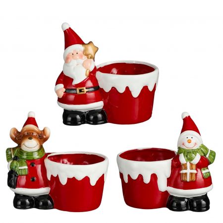 Dekoration pot Weihnachtsmann sneeuwman hert rot 3 assorti - l17xb10,5xh15,5cm