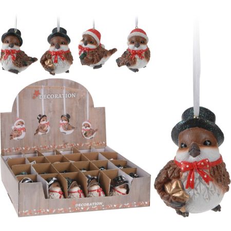 HÄNGDEKO VOGEL WEIHNACHTEN 75MM 4SORT