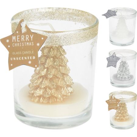WEIHNACHTSDEKOKERZE AUS GLAS 3SORTIMENT
