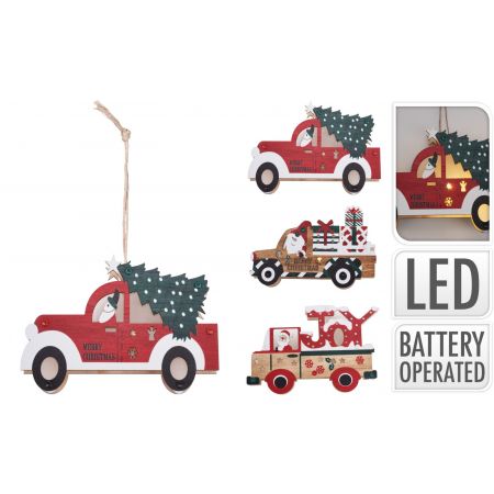 HÄNGENDES DEKOAUTO MIT LED 14CM 3AS