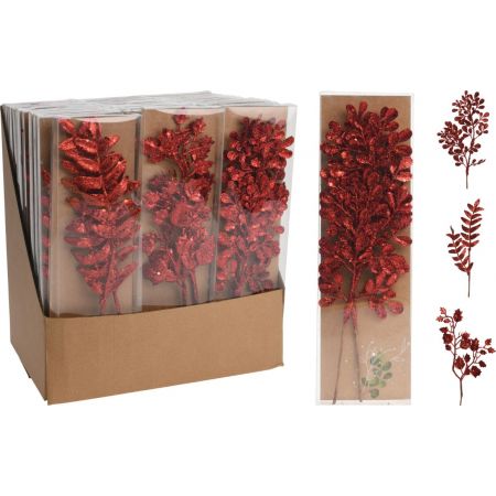 GLITZERZWEIG 30CM 3ASS ROT