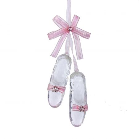 Kurt S. Adler 6"ACRYLIC PINK BALLET SHOES W/BOW 