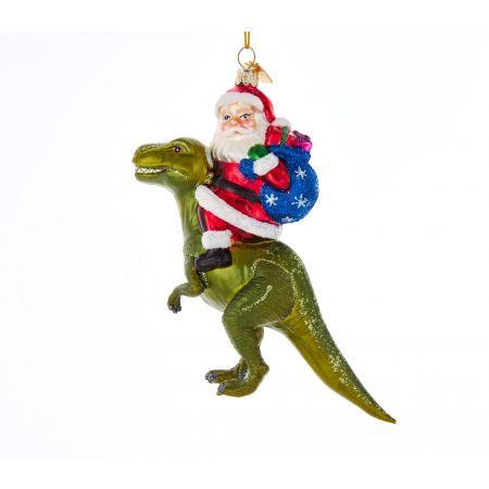5.25"NOBLE GEMS GLASS SANTA ON DINO
