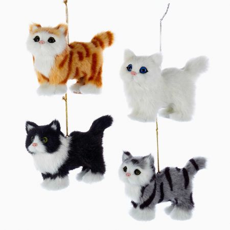 Kurt S. Adler 4.3"PLASTIC PLUSH CAT ORN 4/ASSTD.