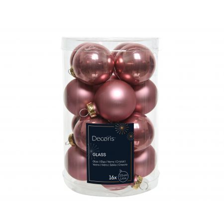 Weihnachtskugel Mix Glas D3,5cm 16Stk Velours rosa