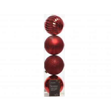 Weihnachtskugel D10cm verschiedene Sorten 4 Stück weihnachtsrot mischen