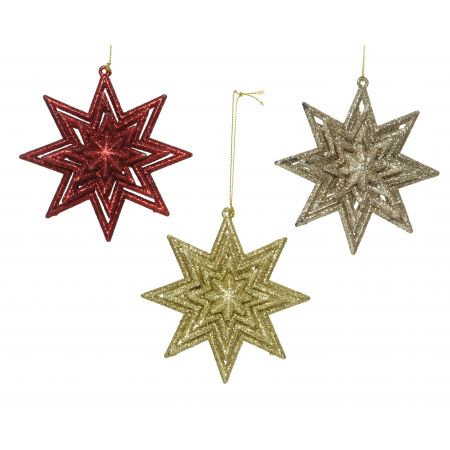 Ornament Stern D11cm rot/prl/gold verschiende Arten 
