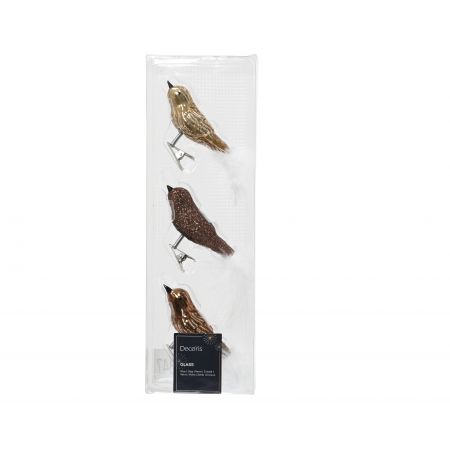 Ornament Glas Vogel  L3B8H3,5cm braun 3St