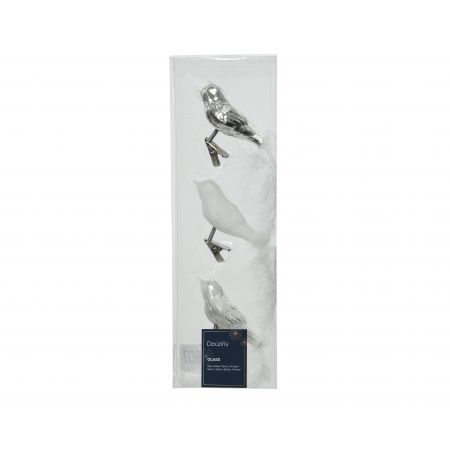 Ornament Glas Vogel Mix l3b8h3 Silber 3St