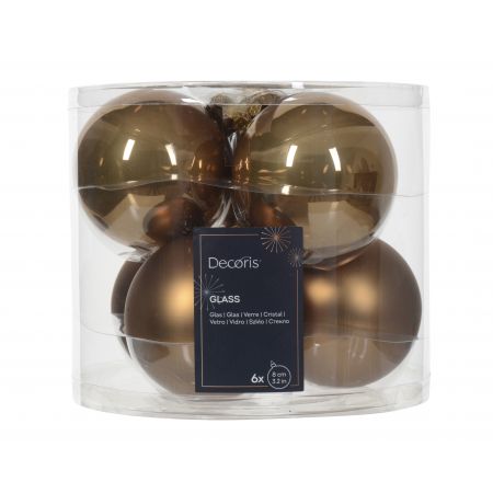 Weihnachtskugel Mix Glas  D8 cm 6 Stück, Ingwer