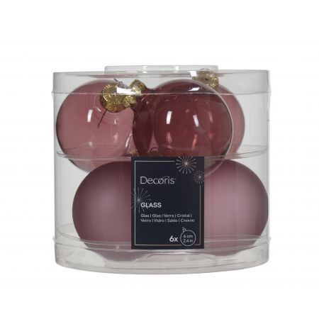 Weihnachtskugel Glas  D6 cm 6 Stück, Veloursrosa