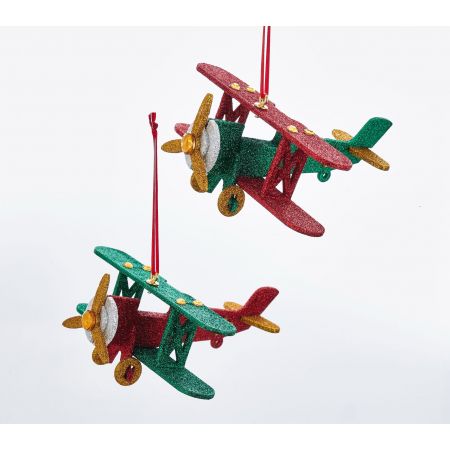 Kurt S. Adler 5.5"WOODEN NORTH POLE PLANE ORN 2/A