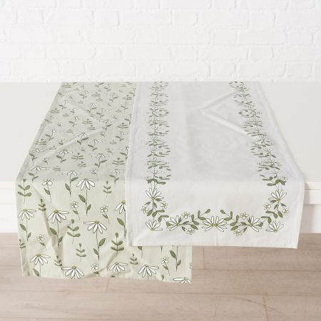 Tischläufer Kamille, 2-fach, L 140 cm, Blumenmuster, Mehrfarbig, Nein, Grün, Hellgrün, Weiß