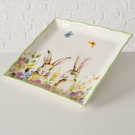 Tablett Hopsa, B 34 cm, Dolomit, spülmaschinenfest, farbiger Rand, mehrfarbig, Motiv, Blumen