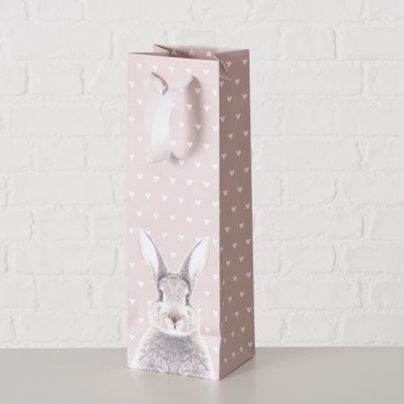 Geschenktüte Fluffy, H 37 cm, Gepunktet, Mehrfarbig, Motiv, Rundumdruck, Braun, Hellrosa, Papier, Polyester