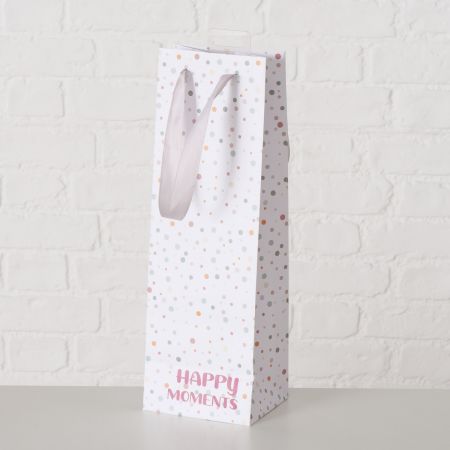 Geschenktüte Lavina, H 37 cm, Mehrfarbig, Spruch/Text, Rundumdruck, Gepunktet, Hellgrün, Weiß, Papier, Polyester