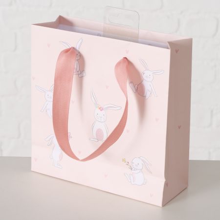 Geschenktüte Easy, H 17 cm, Motiv, Mehrfarbig, Hellrosa, Weiß, Papier, Polyester