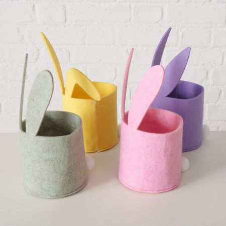 Korb Ostern, 4 sort., Hase, Rund, H 21 cm, Polyesterfilz, Hellgrün, Rosa, Lila, Gelb