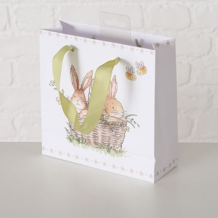 Geschenktüte Charmy, H 17 cm, Mehrfarbig, Motiv, Braun, Weiß, Papier, Polyester