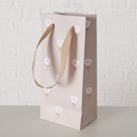 Geschenktüte Gardenlove, H 22 cm, Blumen, Mehrfarbig, Rundumdruck, Grau, Weiß, Papier, Polyester