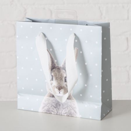 Geschenktüte Fluffy, H 17 cm, Gepunktet, Motiv, Mehrfarbig, Rundumdruck, Grau, Hellgrün, Papier, Polyester