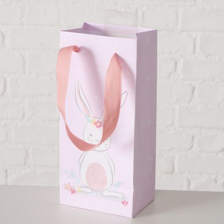 Geschenktüte Easy, H 22 cm, Mehrfarbig, Motiv, Hellrosa, Weiß, Papier, Polyester