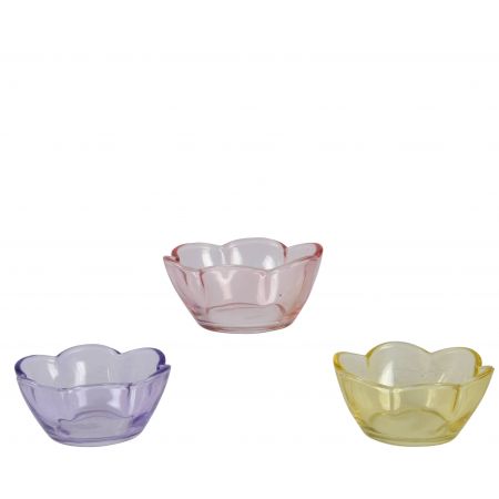 Schaal glas 3 kleuren assortie H.4cm
D.8.9cm