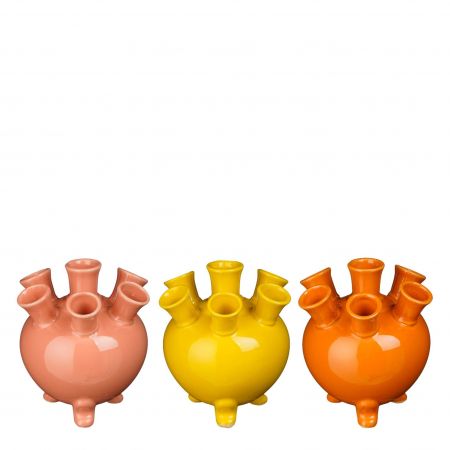 Tulipo Tulpenvase gelb rosa orange 3-fach sortiert - H16xT14,5cm
