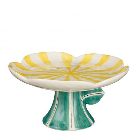 Kuchenschale auf Fuß Blume gelb – H10,5xT21cm