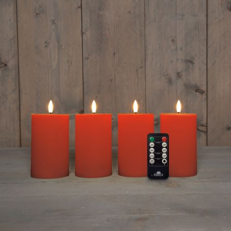 STOMPKAARS WAX LED 3D VLAM OP BATTERIJ MET AFSTANDSBEDIENING 4 STUKS 4X 12.5X7,5CM ROOD