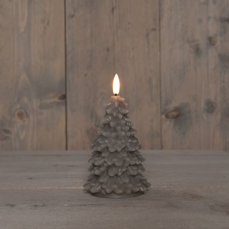 KAARS KERSTBOOM WAX LED 3D VLAM OP BATTERIJ MET TIMER D8.5H15CM TAUPE
