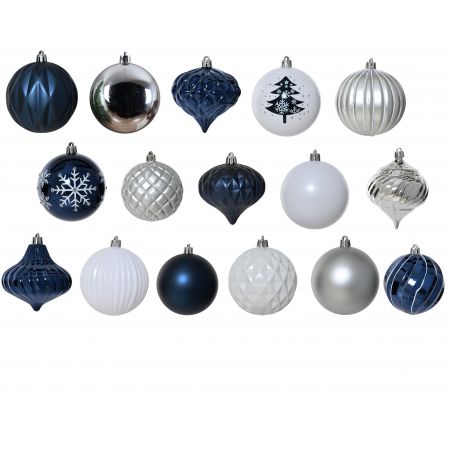 Kerstbal kunststof mix wit/zilver dia8cm