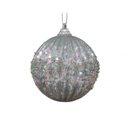 Kerstbal op draad foam zilver/iris dia8cm