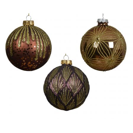 Kerstbal glas 3ass bruin/kleur(en) dia10cm