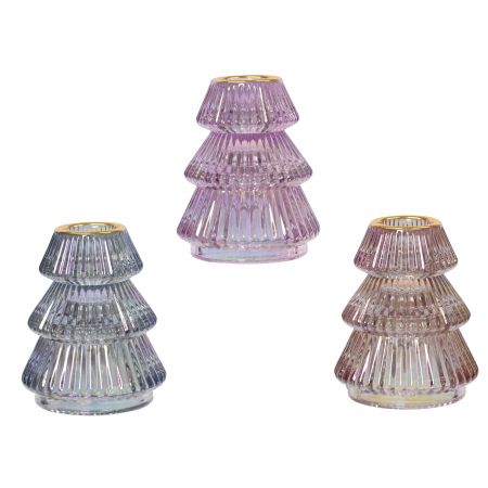 Kandelaar glas 3col ass assortie dia6.3cm x H.7.9cm