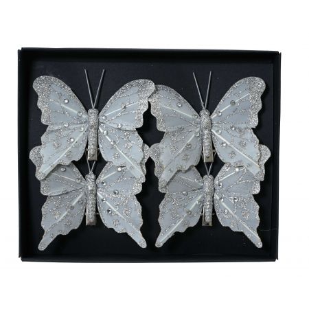 Vlinder veer op clip zilver L.8cm x W.6cm x H.1cm