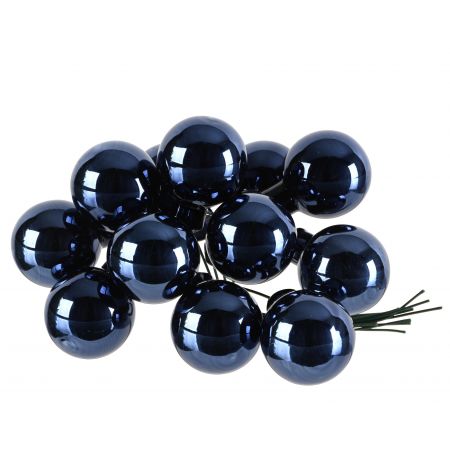Kerstballen op draad glas shiny nachtblauw dia2.5cm