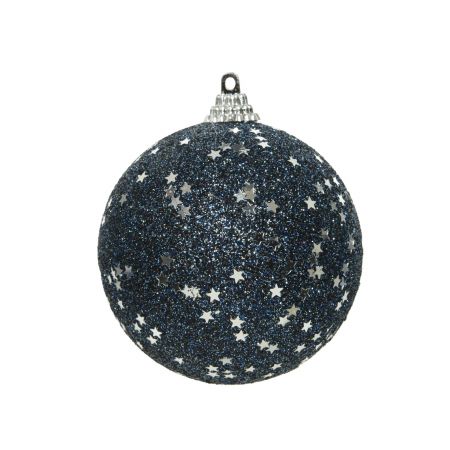 Kerstbal foam glitter silver star nachtblauw dia8cm