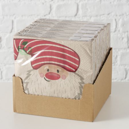 Servietten Knuffel, 20-teilig, Thekendisplay, Mehrfarbig, Motiv, Weihnachtsmann, Rot, Beige, Braun