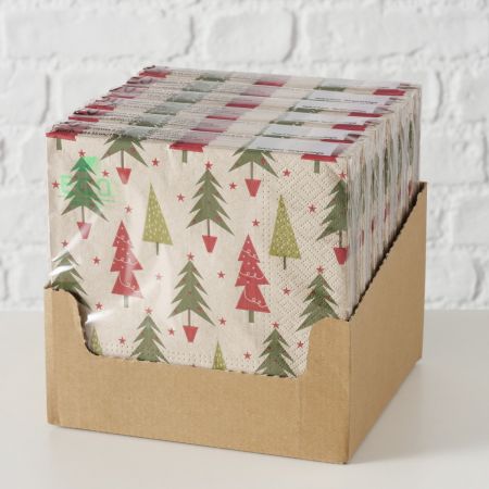 Servietten Bloma Eco, 20-teilig, Thekendisplay, Mehrfarbig, Motiv, Weihnachten, Weihnachtsbaum, Grün, Rot, Beige