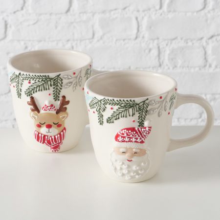 Jumbo-Tasse Miero, 2-sortiert Spülmaschinenfest, Mehrfarbig, Motiv, Grün, Rot, Weiß, Steingut