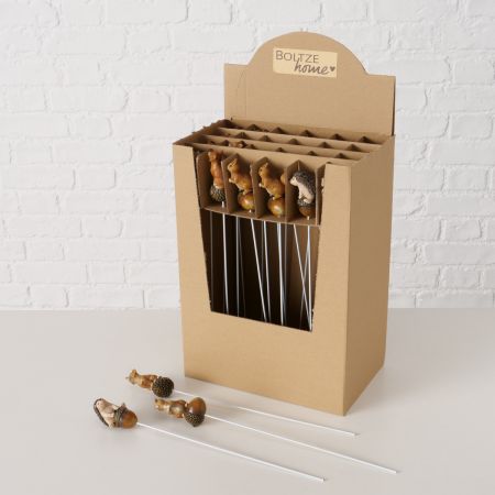 Pflanzstecker Mukki, 3-sortiert, Thekendisplay, Eichhörnchen, Igel, Fuchs, H 30 cm, Synthetisches Harz