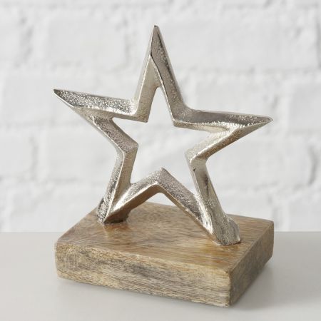Dekoständer Mark, Stern, H 11,5 cm, Mango (Mangifera indica), Aluminium vernickelt, Mehrfarbig