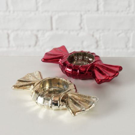 Teelichthalter Bonbon, 2-sortiert, Bonbon, H 2,5 cm, B 6,5 cm, Glas lackiert