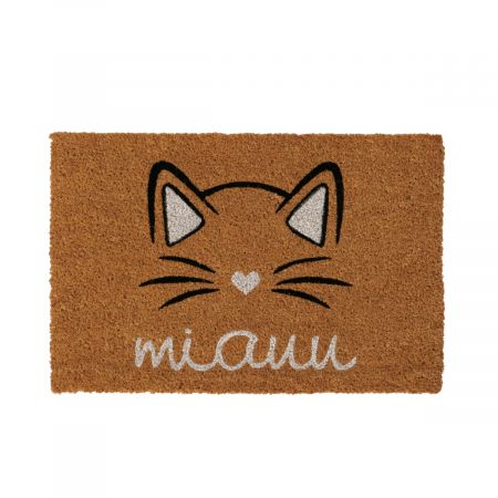Fußmatte Miauu, L 60 cm, PVC, Kokos, natur, weiß, Mehrfarbig, Motiv, Spruch/Text