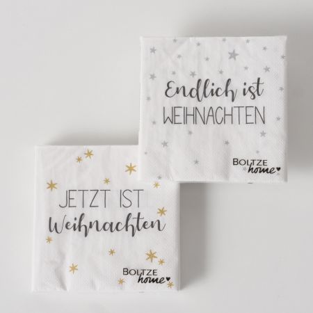 Servietten Endlich, 20-teilig, 2-sortiert, Mehrfarbig, Spruch, Gold, Silber, Weiß, Papier
